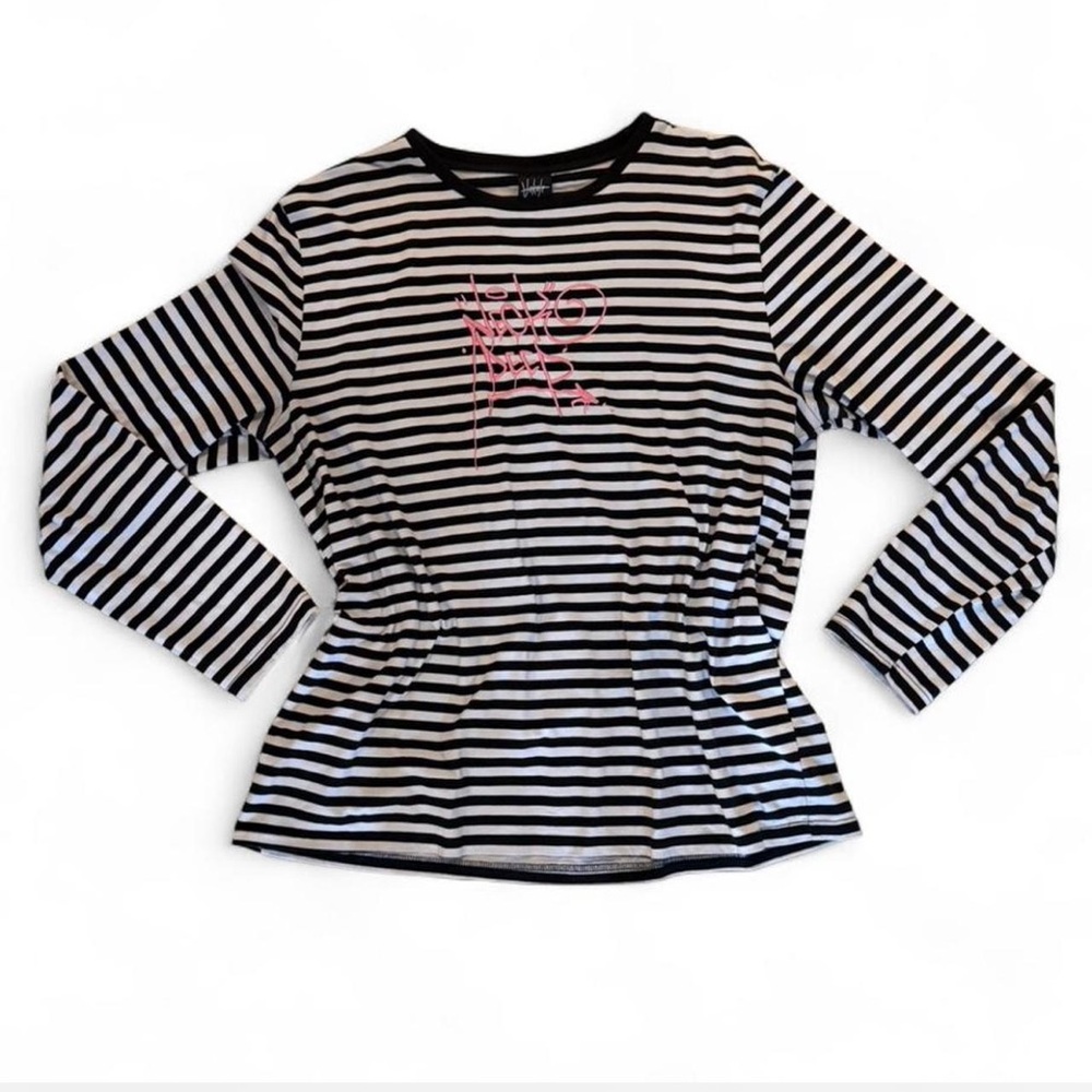Vakate Neck Deep Band Shirt Striped Long Sleeve Size 2XL